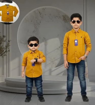 Mustard/Yellow Shirt: Trendy mustard yellow button-down shirt for boys.