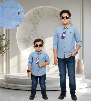 Sky blue breathable cotton chambray shirt for juniors.