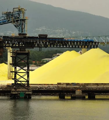 a large pile of yellow Sulphur  & Petrochemicals