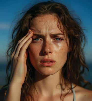 mujer con migraña, cefalea racimos, jaqueca, neuralgia trigémino, dolor de cabeza