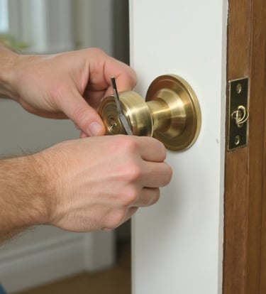 Locksmith installing door lock