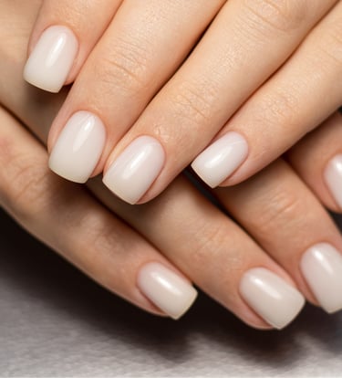 Uñas con acabado rosa pálido y brillo natural, manicura limpia con base rubber fortalecedora.