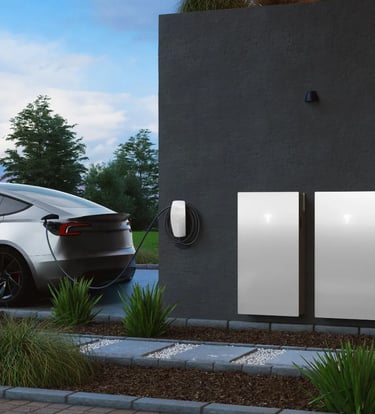 a tesla electric car charging at a charging station