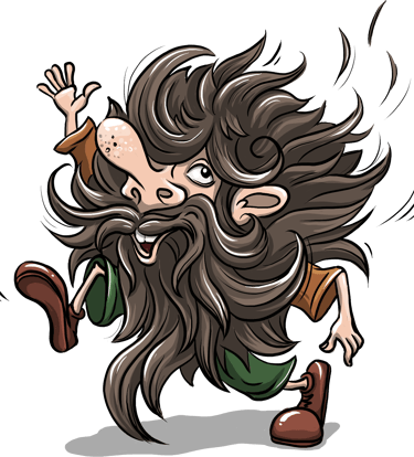 a cartoonish looking man with a beard and a beard