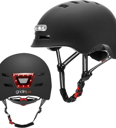 Gridinlux safe and go helmet with front and rear lights color black