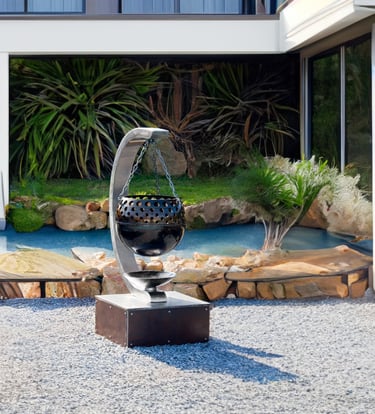 brasero d'art suspendu en acier upcyclé collection Sphaera 