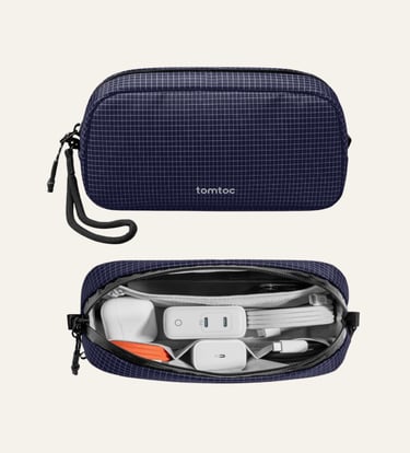 tomtoc Electronics Organizer Travel Case Small Navy Blue Plaid 