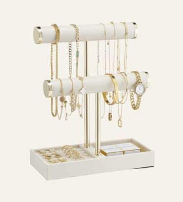 Vlando 2 Tier Bracelet Holder Organizer with Tray - Cloud White 