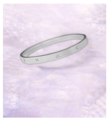Handcrafted pure silver Astrology Zodiac bangle in Brushed finish