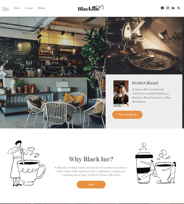 Blackinc coffee shop interior in Bristol featuring a modern cafe seating area and a professional coffee roaster.