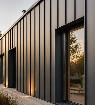 Bardage métallique noir vertical – façade moderne design
