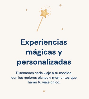 Magical and personalized travel experiences graphic with a gold star wand and custom trip planning text.