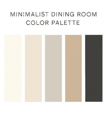 Minimalist dining room color palette with soft white, beige, taupe, and light gray tones