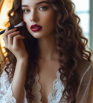 Image of woman putting on makeup