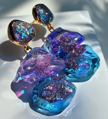 Purple Blue Sparkled Glass. Chunky Earrings