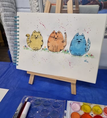 animal painting three cats for beginners pictureup