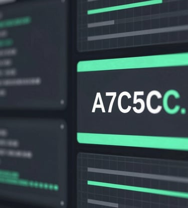 An abstract close-up of digital interface elements and grid systems, showcasing precision and clarity. The composition uses a sophisticated blend of #A7C5C3 and #1C2826 to highlight modern design expertise.