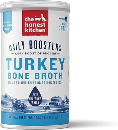 The Honest Kitchen Daily Boosters Turkey Bone Broth with Turmeric – human-grade instant broth mix fo