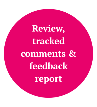Text in cirle: Review tracked comments and feedback report