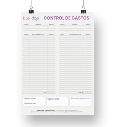 Plantilla finanzas personales para gastos mensuales - kibe - digital on paper 