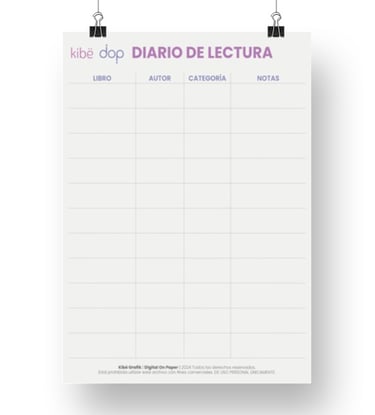 plantilla de diario de lectura - kibe - digital on paper 