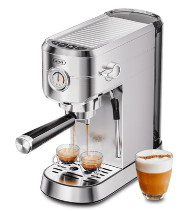 stainless steel coffee maker with frothier