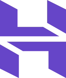 a purple and blue logo with a white background and letter H