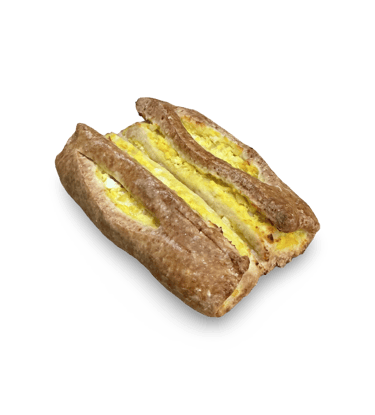 Golden brown puff pastry strudel with a savory yellow egg and cheese filling.
