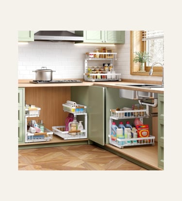 Kitstorerack Under Sink Organizer and Storage, 2 Packs 2 Tier - White 