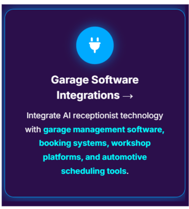 AI receptionist integration for garage management software, workshop systems, automotive booking pla
