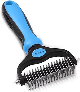 Blue and black undercoat rake grooming tool