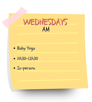 Mum and baby yoga schedule in Lisbon on Wednesdays.