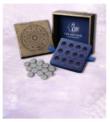 Handcrafted pure silver nugget with Astrology Zodiac sign in a box set of 12 pieces