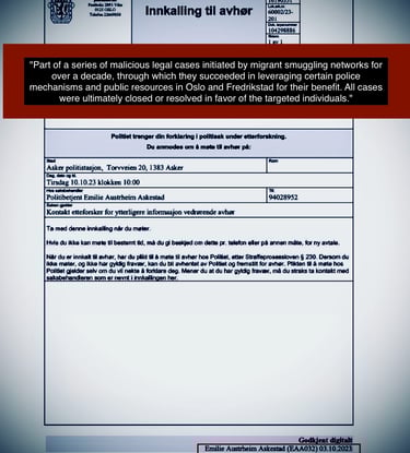 Malicious lawsuits filed by Zainab Abdulkarim and police lawyer Emilie Austrheim Askestad in Oslo