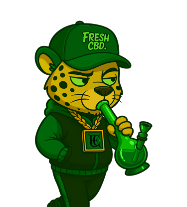  Leopardo Fresh CBD sosteniendo cachimba de aceite CBD