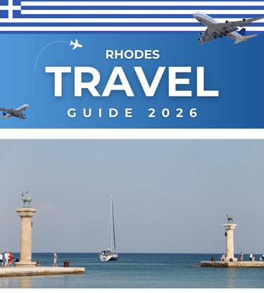 a plane flying over mandraki port