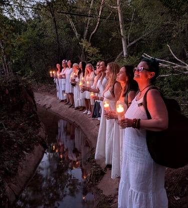Women's retreat - multiple Slavic women standing next to the river