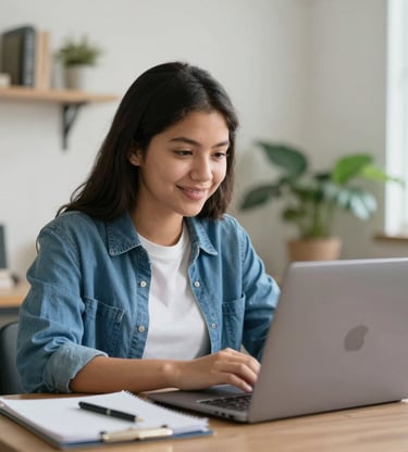 woman in orange long sleeve shirt and white pants sitting on floor using Surface Laptop 