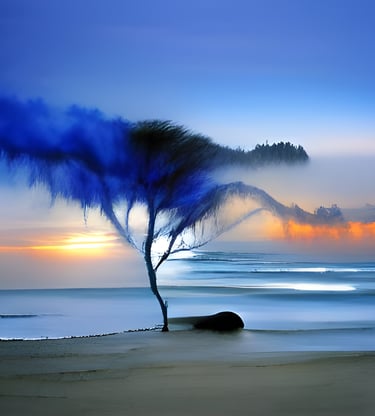 a tree with blue smoke coming out of it