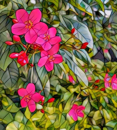 a stained glass window with a flower in the middle