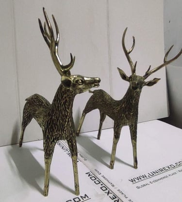 "Twin deer art piece crafted in solid brass-for global shipment"