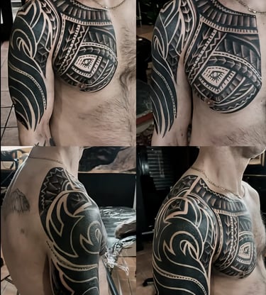 Polynesian chest tattoo