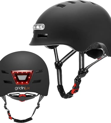 Gridinlux safe and go helmet with front and rear lights color black