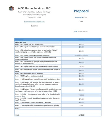 realtor inspection quote