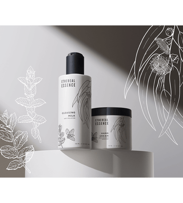 natural skin care products with botanical illustration