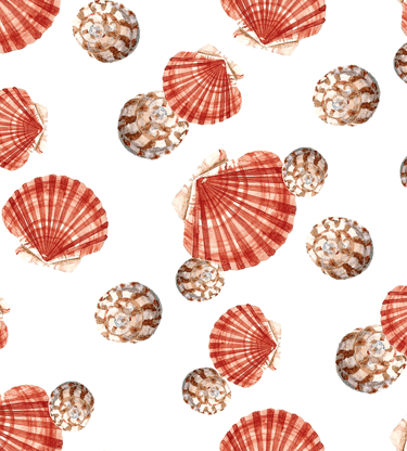 seamless pattern of watercolor seashells terracota and beige colors