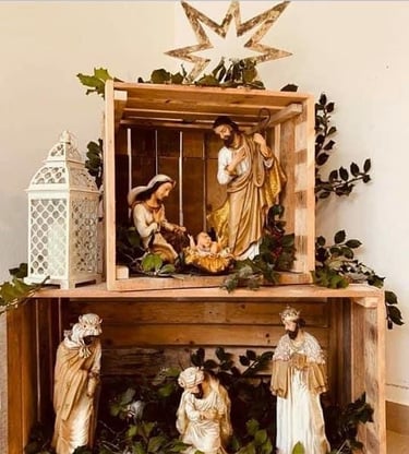 Nativity scene displayed in crates