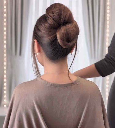 a woman with a beautiful bun hairstyle