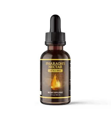 Pharaoh's Nectar 24k Gold Ormus dietary supplement in a 2 oz brown glass dropper bottle.
