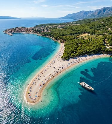 Aerial view of Zlatni Rat beach on Brac, 4 islands tour Croatia